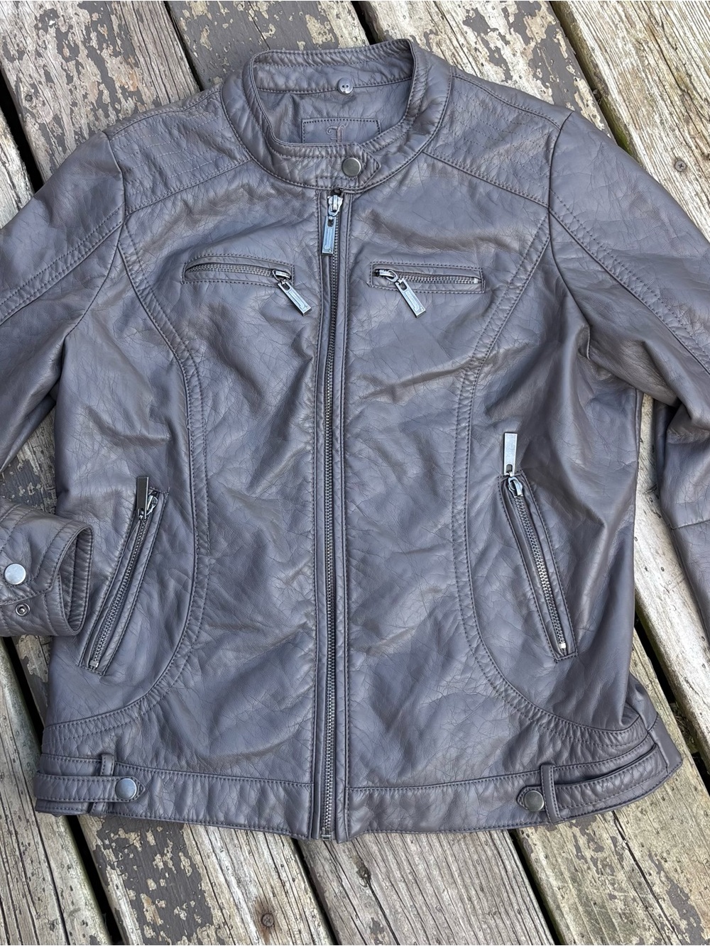 J2 Gray Faux Leather Moto Jacket Women’s Large